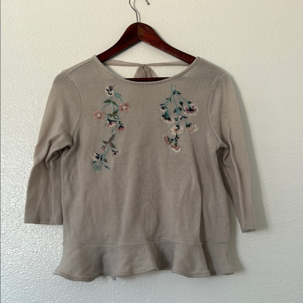 LC Lauren Conrad Beige Floral Embroidered Top
